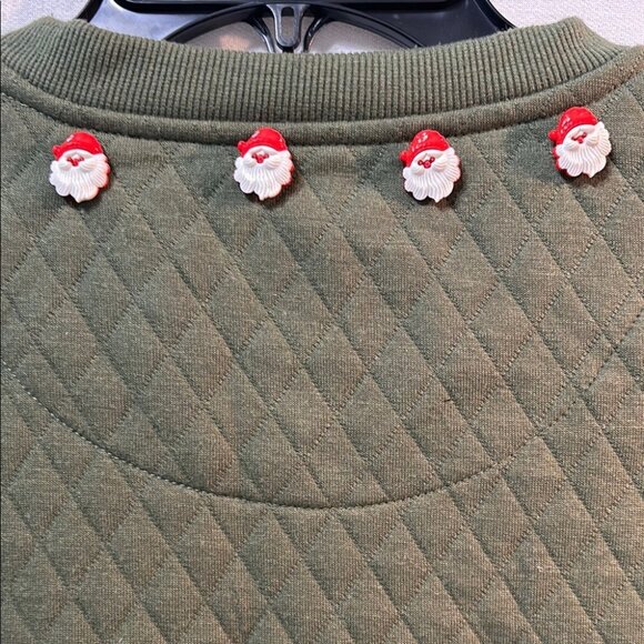 3D Ugly Christmas Sweater Santa Reindeer Gifts Unisex XL Olive Green Upcycle - Picture 8 of 10